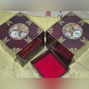 Vintage Oriental Folding Jewlery Box - Pretty Mahogany, Mother Of Pearl Inlay